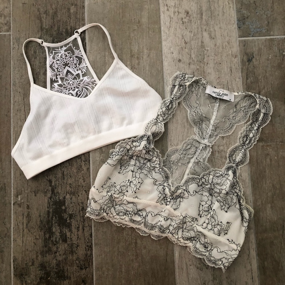 2 bralettes white & white/black. Never worn.